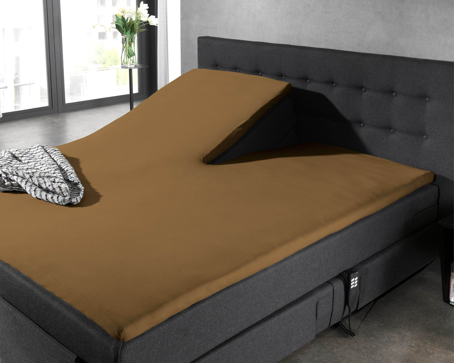 Split Topper Baumwolle Spannbettlaken Taupe 180 x 220 cm - Palo24