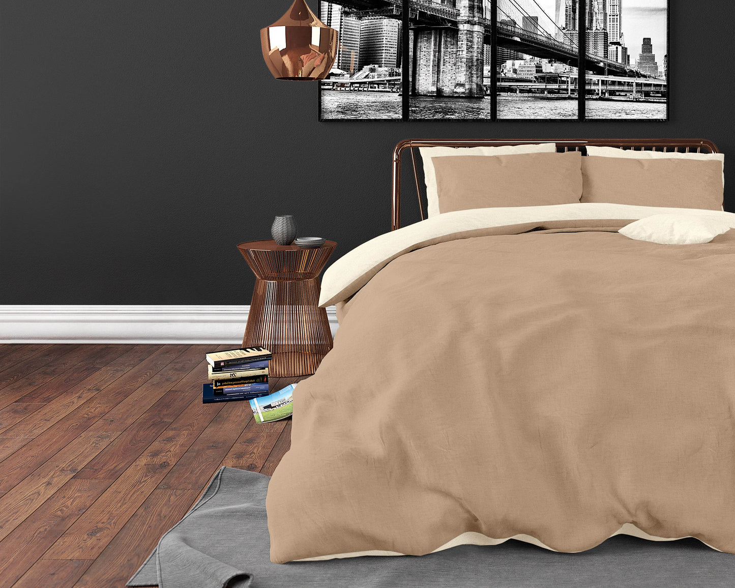 Bettbezug Twin Face Creme/Taupe 140 x 220 cm - Palo24