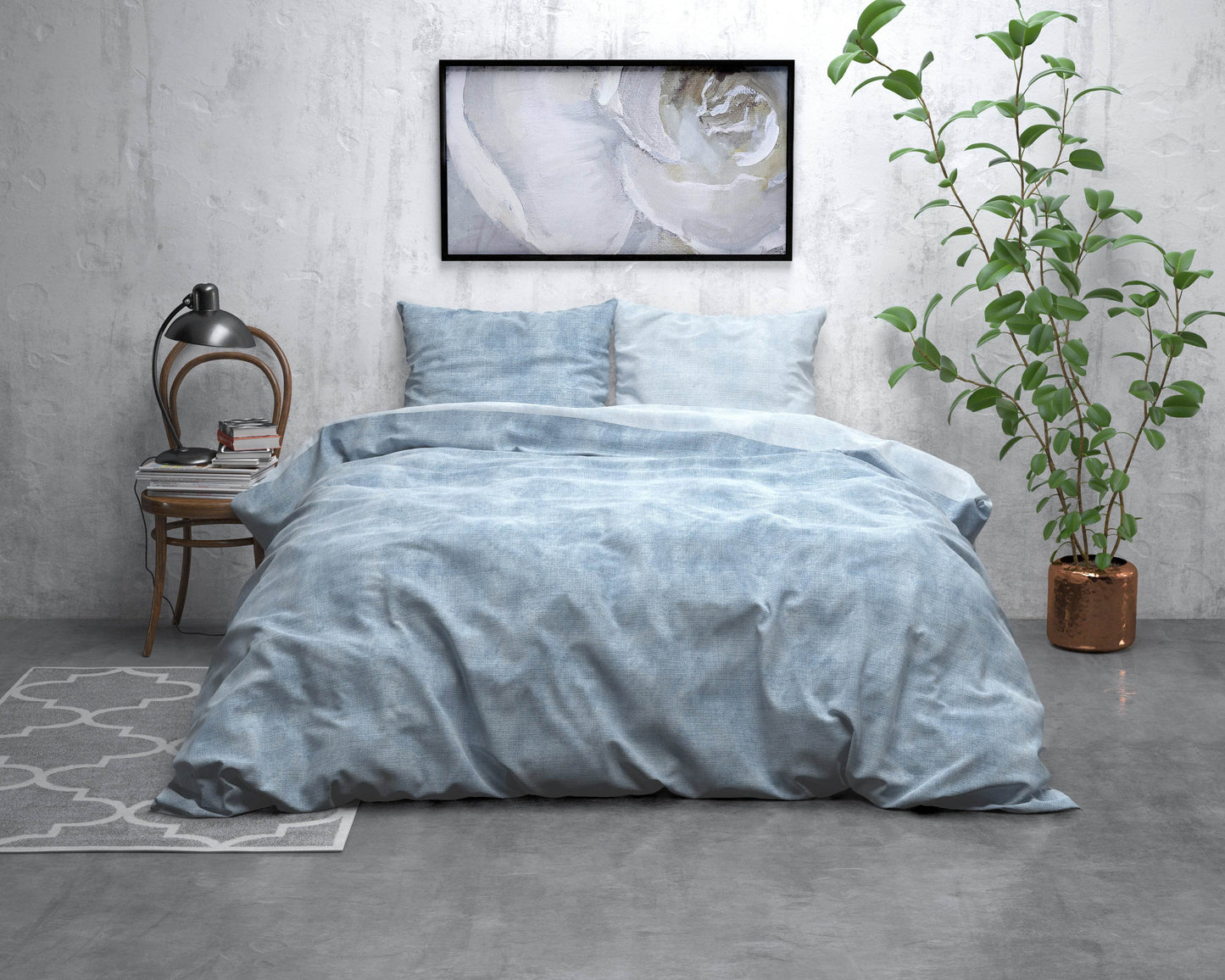 Bettbezug Flanel Washed Cotton blau 200 x 220 cm - Palo24