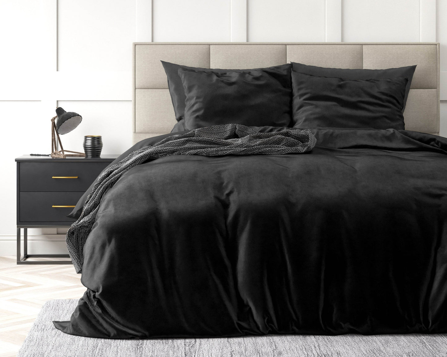 Bettbezug Samt Uni Schwarz 140 x 220 cm - Palo24