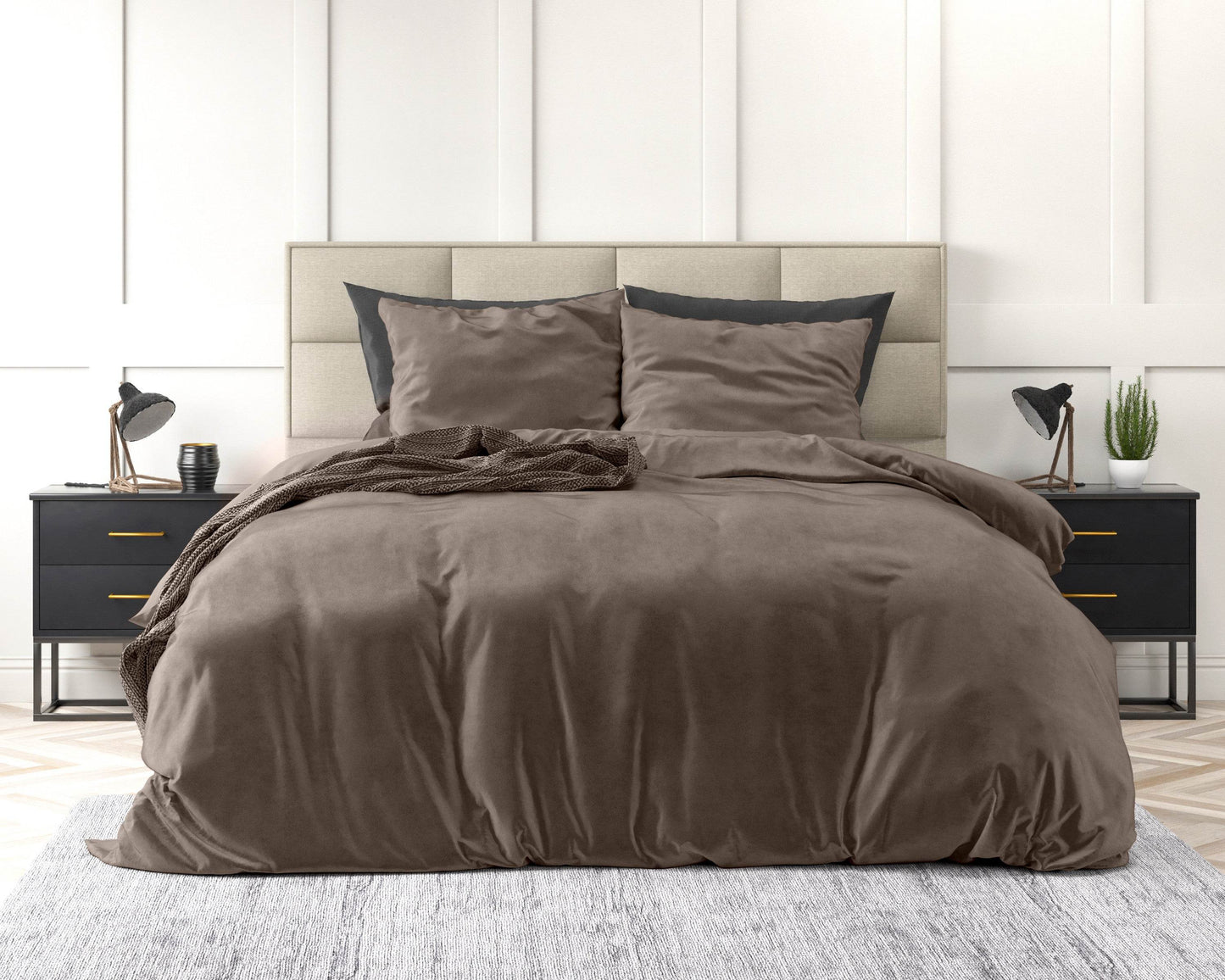 Bettbezug Samt Uni Taupe 240 x 220 cm - Palo24