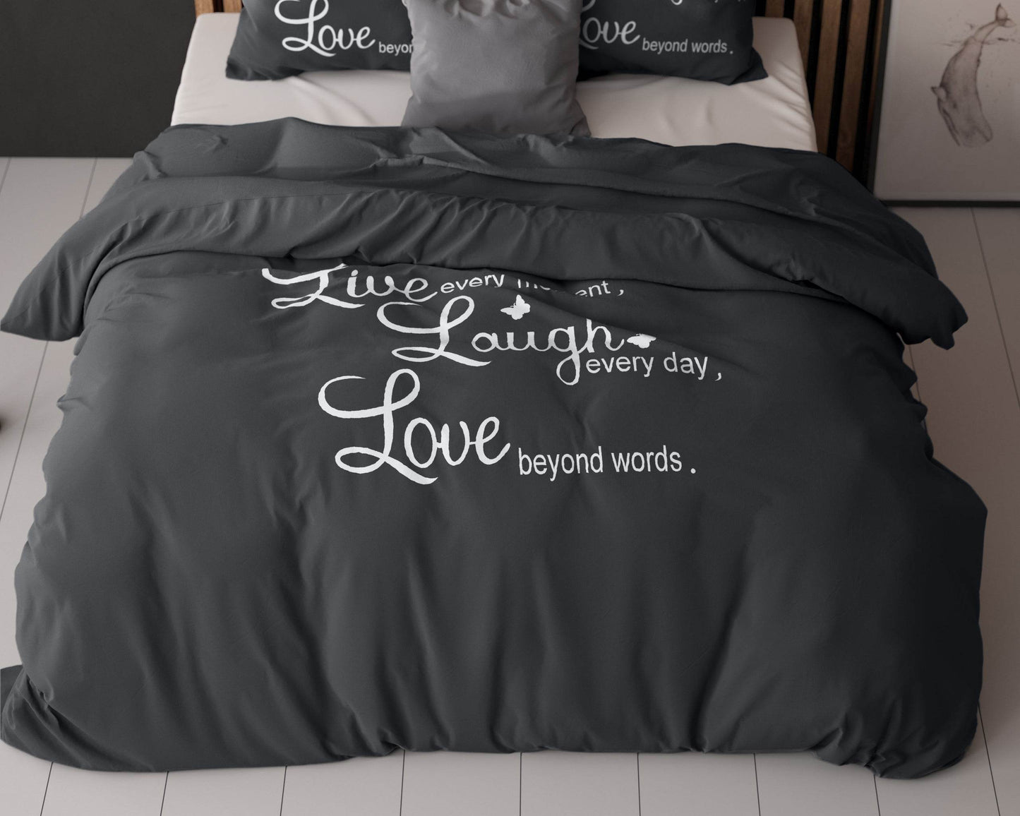 Bettbezug Live, laugh and love Anthrazit 200 x 220 cm - Palo24
