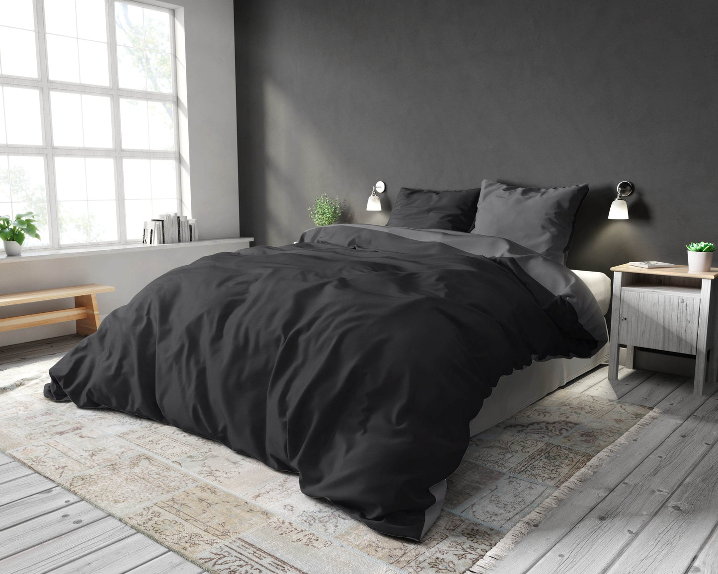 Bettbezug Double Face Schwarz/Anthrazit 240 x 220 cm - Palo24