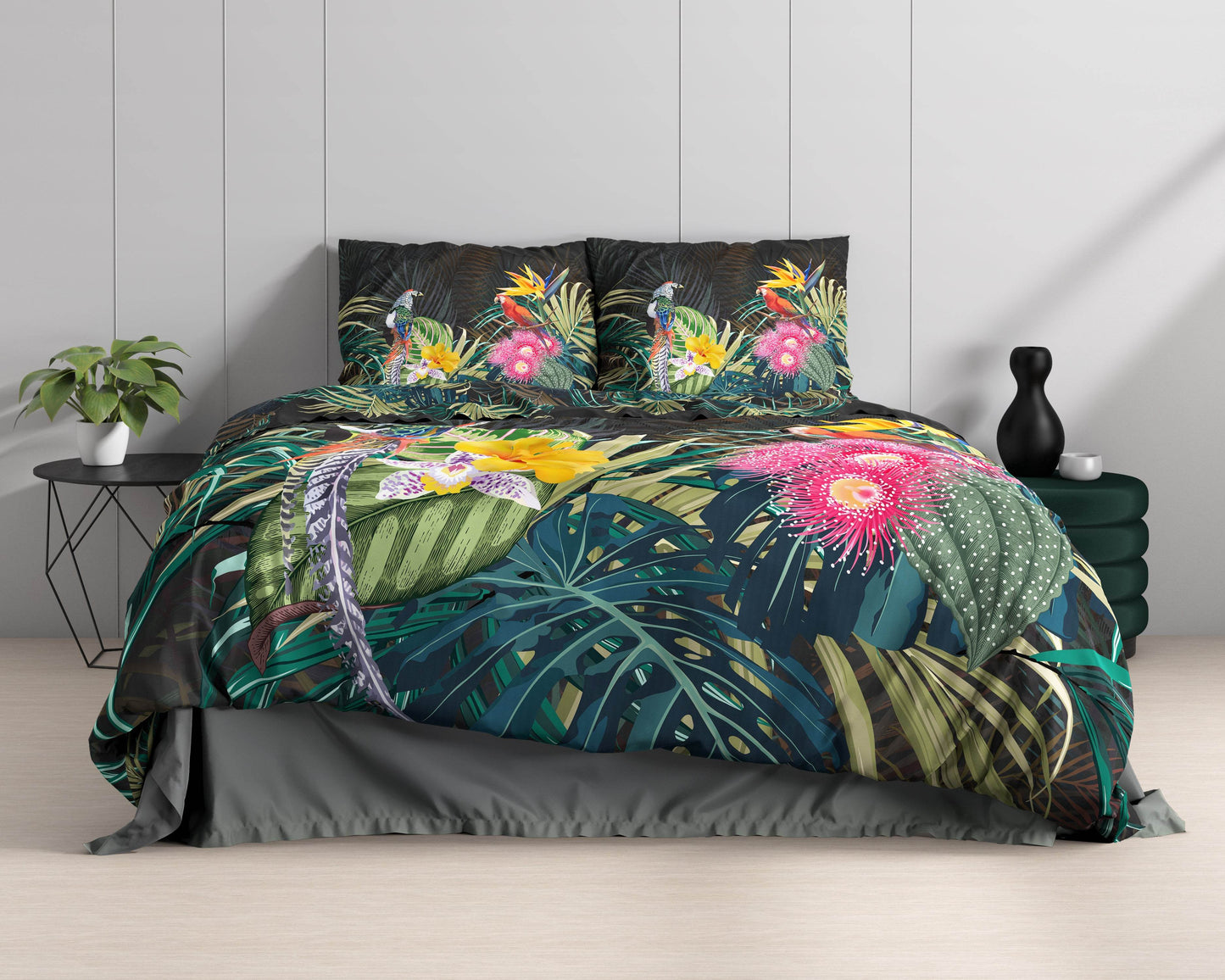 Bettbezug Dark Forest Schwarz 140 x 220 cm - Palo24