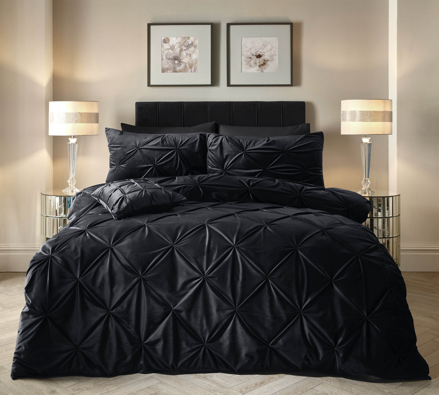 Bettbezug Samt Pintuck Schwarz 240 x 200/220 cm - Palo24