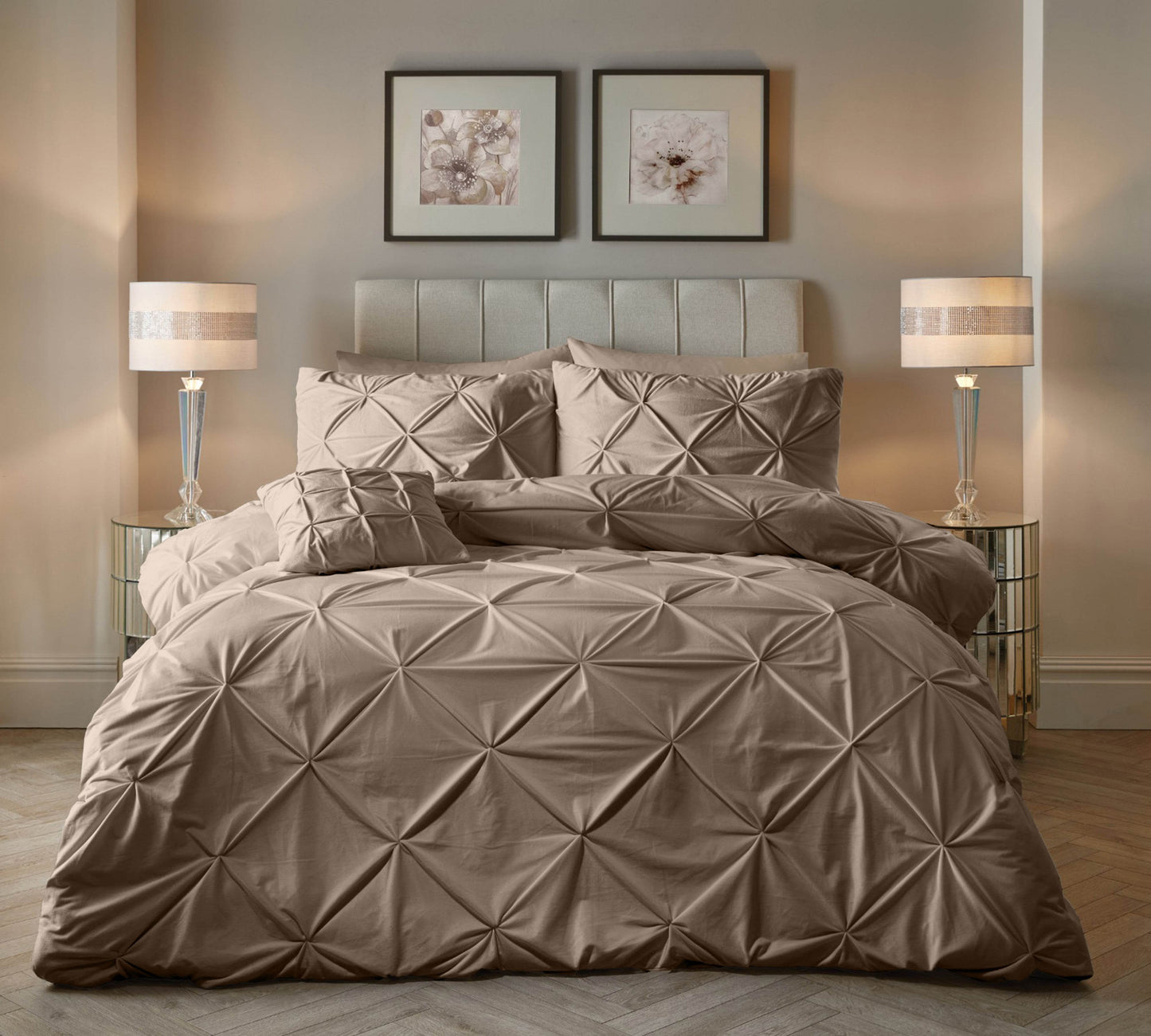 Bettbezug Samt Pintuck Taupe 200 x 200/220 cm - Palo24