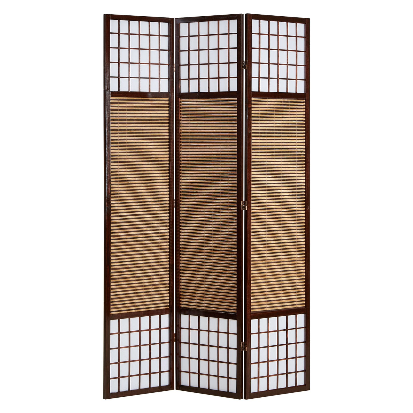 Paravent Braun Bambus Shoji Reispapier Weiss 3 teilig Raumteiler Trennwand Sichtschutz