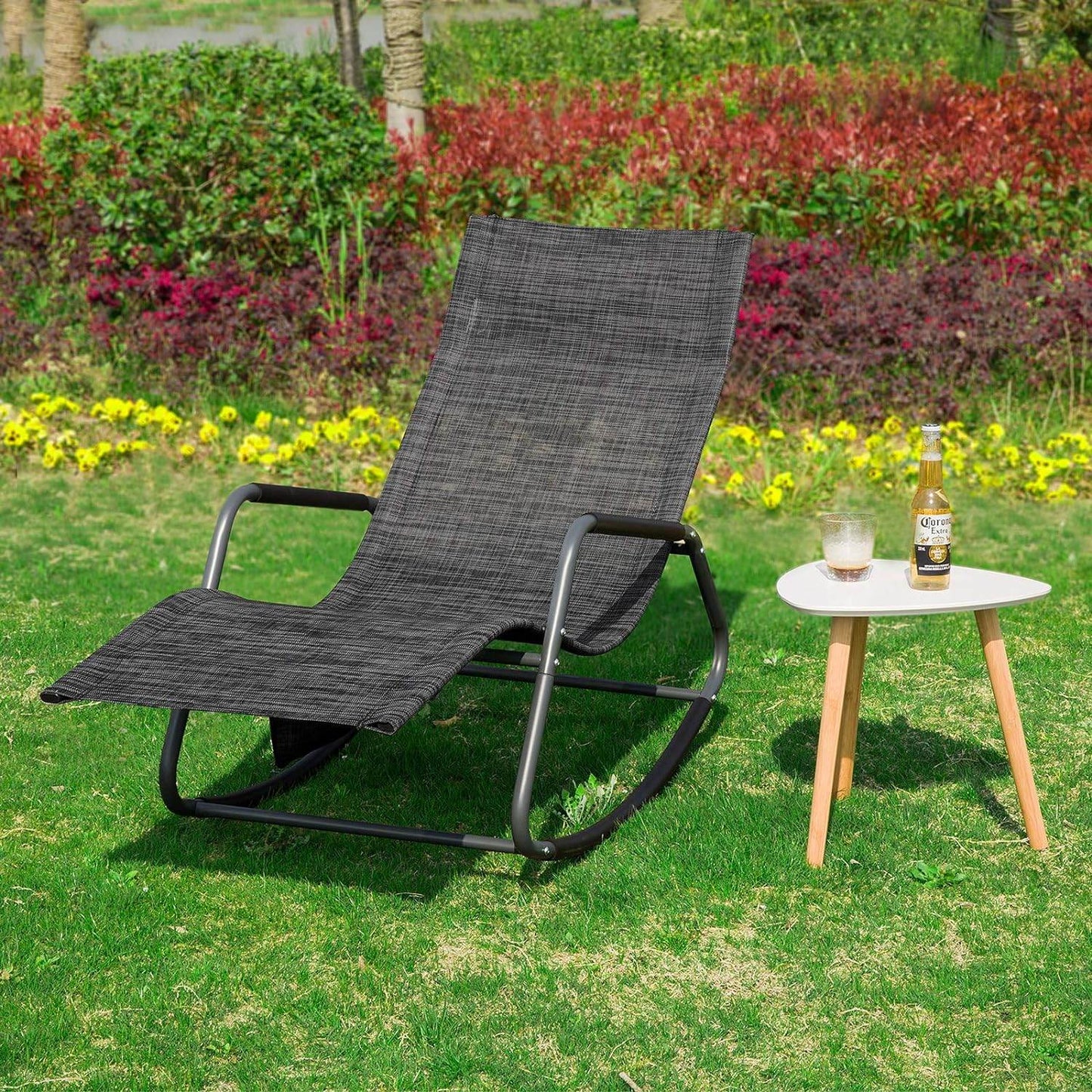 Gartenliege | Sonnenliege mit Tasche | Schaukelliege Schwarz/Grau | OGS47-MS - Palo24