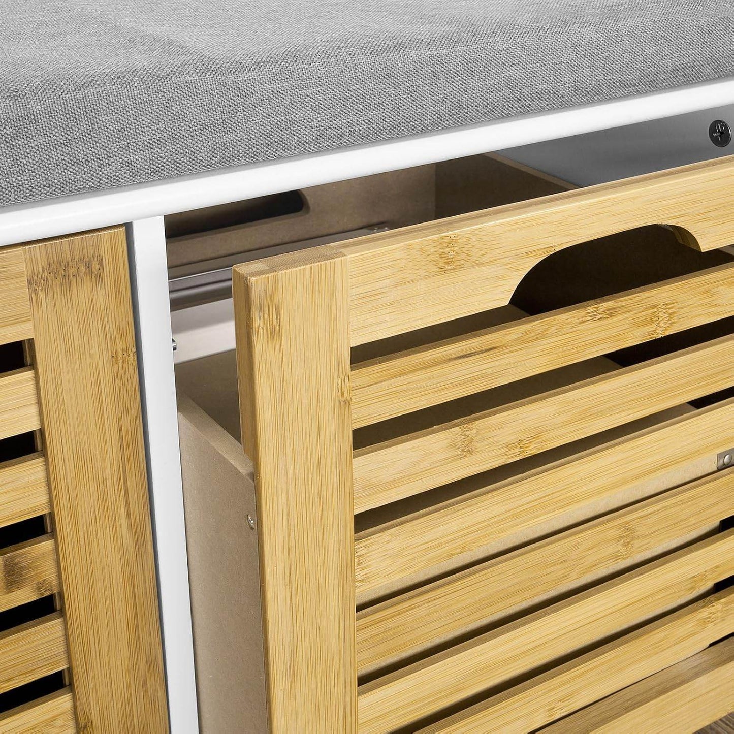 Sitzbank mit Sitzkissen | Schuhtruhe Bambus | Sitzkommode Weiss FSR23-K-WN - Palo24