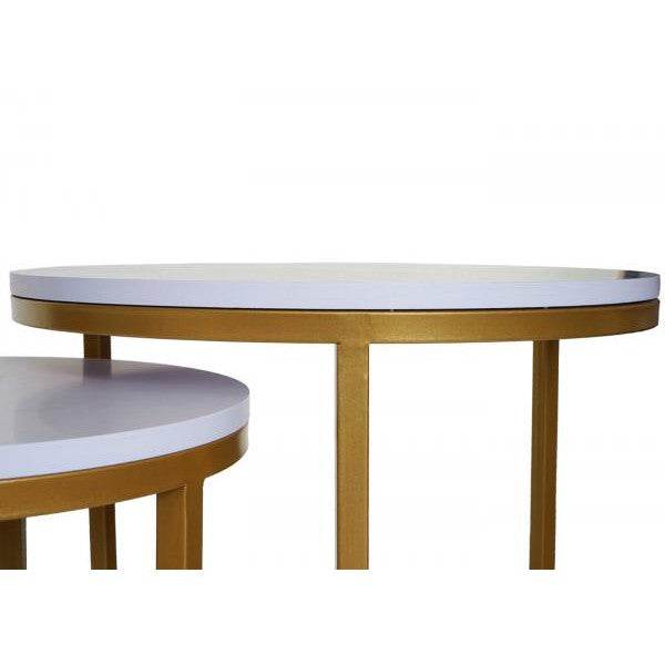 2er-Set Beistelltisch Kaffeetisch Nachttisch Loungetisch, Marmor-Optik FSC-zertifiziert MDF ~ weiss-gold - Palo24
