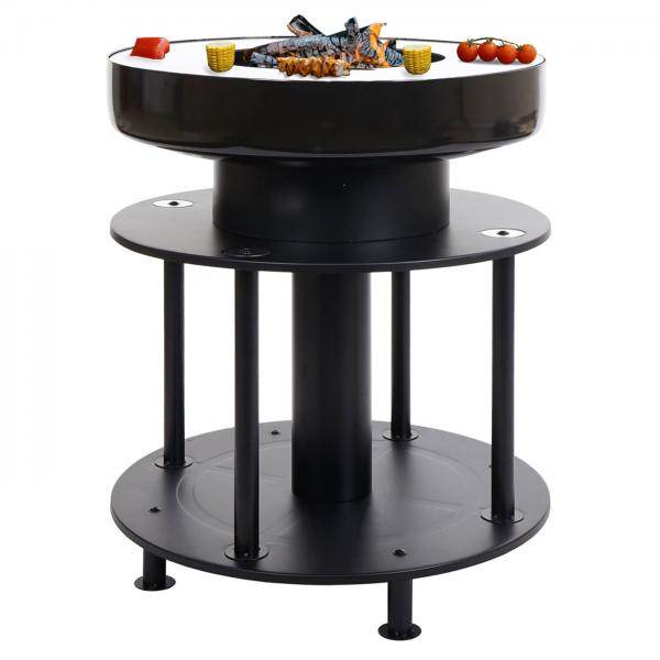 Feuerschale mit Grill HWC-K95, Feuerstelle Grill BBQ, Grillplatte Ablagefläche, Stahl Edelstahl Emaille Ø 56cm schwarz - Palo24