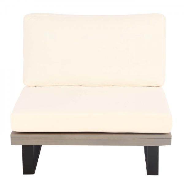 Garten-Garnitur mit Sessel Lounge-Set Sofa, Spun Poly Akazie Holz MVG Aluminium ~ grau, Polster cremeweiss - Palo24