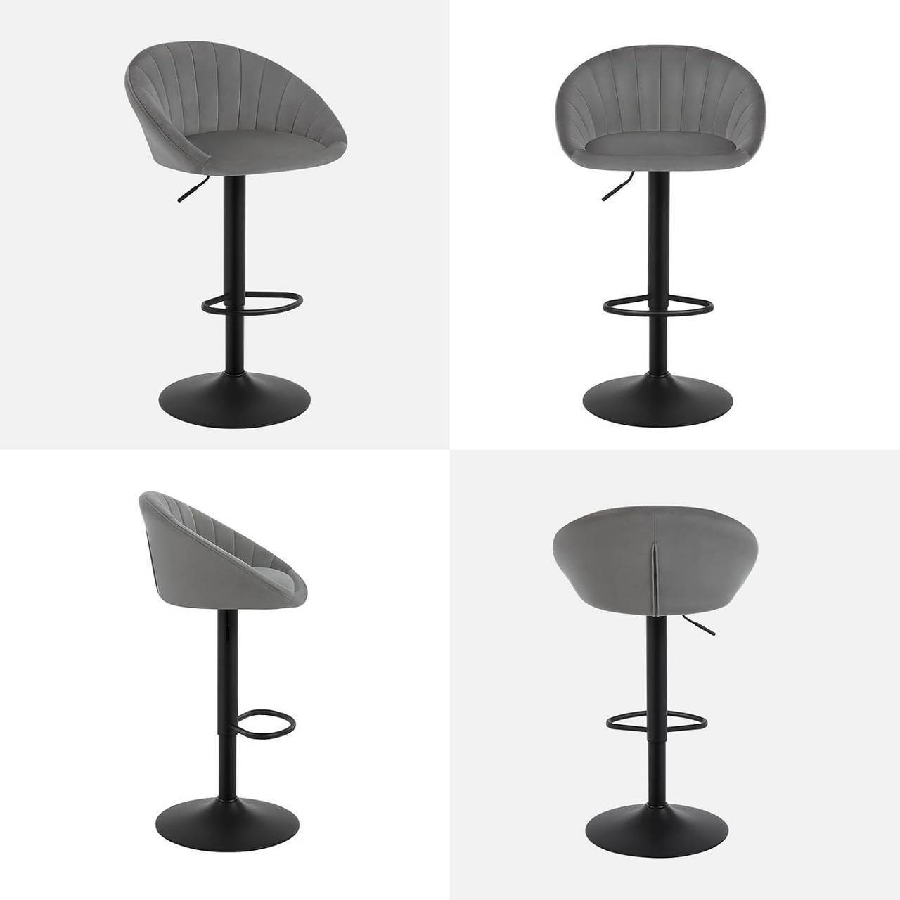4x Barhocker höhenverstellbar drehbar mit Rückenlehne Samt Metall Dunkelgrau - Palo24