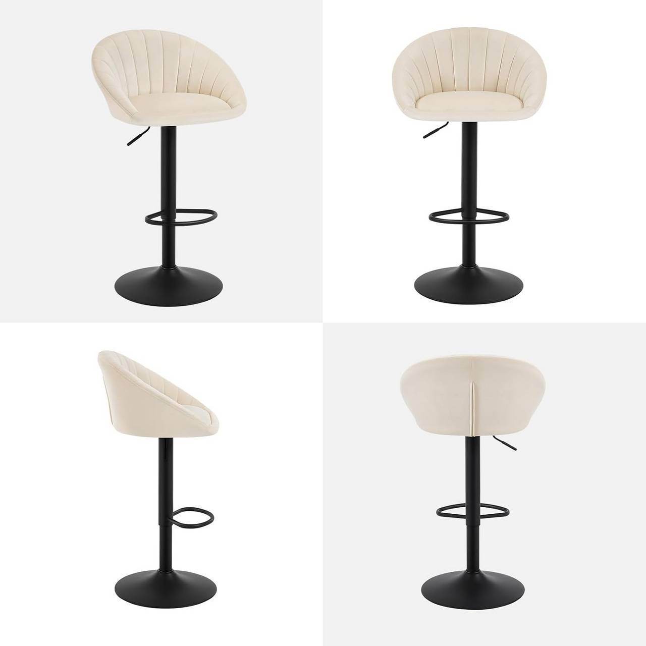 4x Barhocker höhenverstellbar drehbar mit Rückenlehne Samt Metall Beige - Palo24