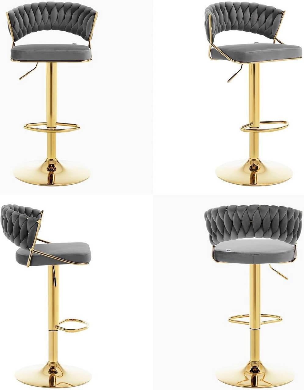 4x Barhocker höhenverstellbar Samt Metall Gold Dunkelgrau - Palo24