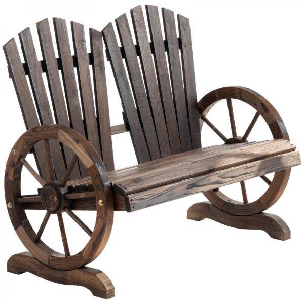 Gartenbank mit Armlehne, Sitzbank, Rustikale Bank, Massivholz, Dunkelbraun, 108 x 66 x 95 cm - Palo24