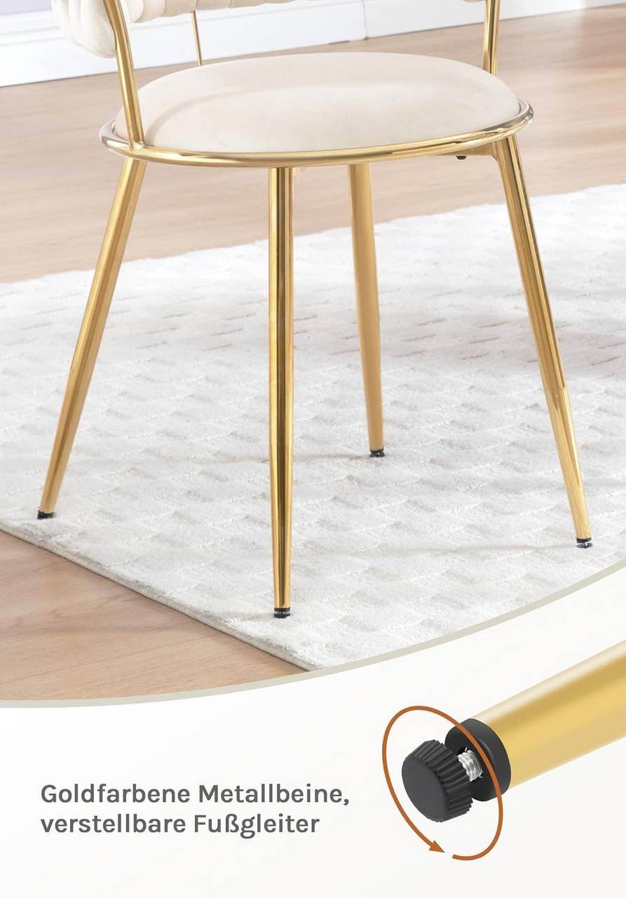 Esszimmerstuhl, Küchenstuhl mit gewebter Rückenlehne, Samt, Metallbeinen,Beige - Palo24