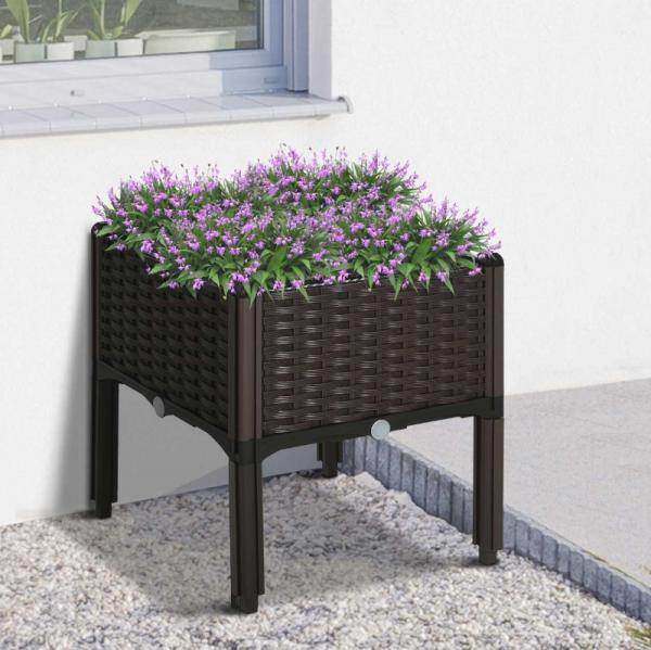 Gartenbeet Hochbeet Pflanzkasten Blumenkasten Rattan-Look Abflusslöcher PP Braun - Palo24