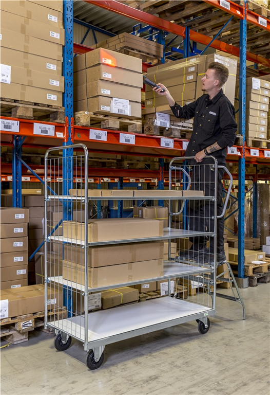 Carrello di prelievo a ripiani serie 9000 taglia L E-Commerce 4 ripiani con freno