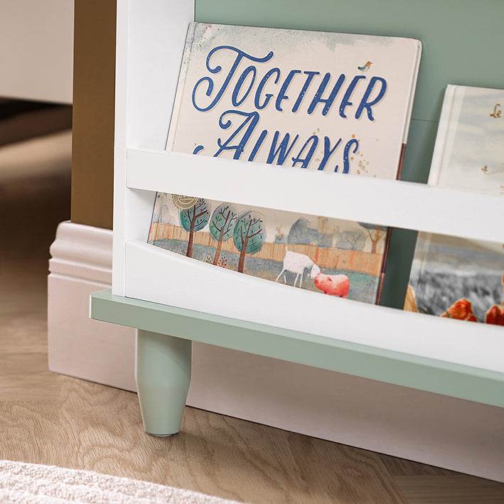 Kinder Bücherregal | Aufbewahrungsregal mit 3 Ablagen | Büchergestell | Grün/Weiss - Palo24