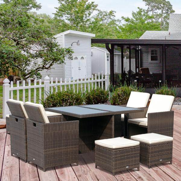 Polyrattan Sitzgruppe Essgruppe 21 tlg. mit Kissen Alu Braun - Palo24