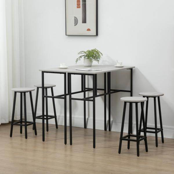 Bartisch-Set im Industriedesign, 6-teilig, 2 Tische und 4 Barhocker, Grau + Schwarz - Palo24