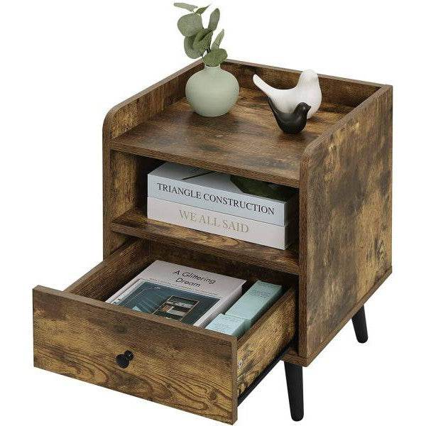 2er-Set Nachttisch Beistelltisch mit Schublade und Fach Holz Metall Vintage - Palo24