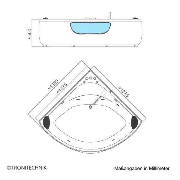 Eckwhirlpool Badewanne PAROS 135x135 - Palo24