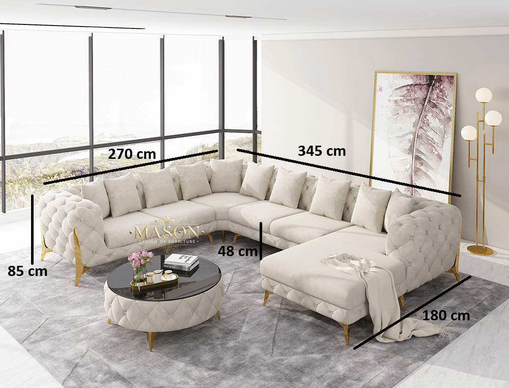 Luxus Sofa Wohnlandschaft U-Form Samt Beige - Palo24