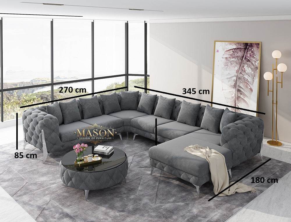 Luxus Sofa Wohnlandschaft U-Form Samt Grau - Palo24