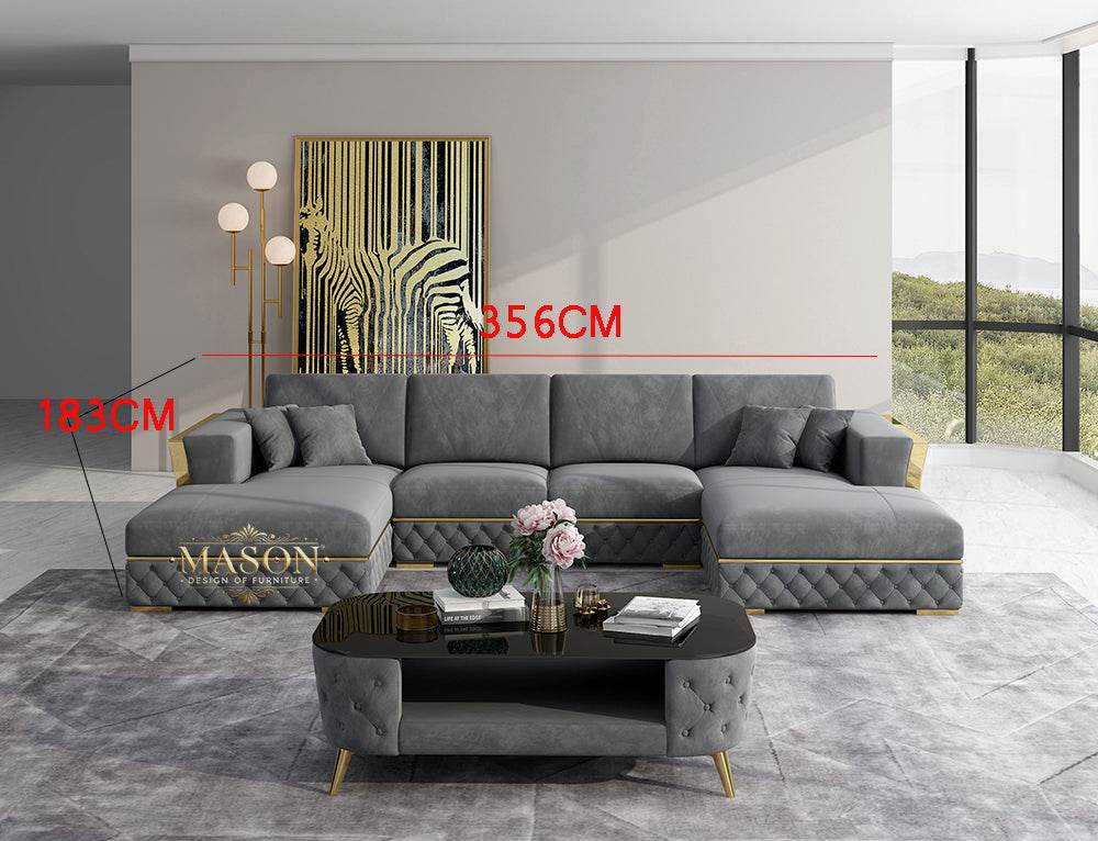 Luxus Sofa Loft Style U-Form Samt Grau - Palo24