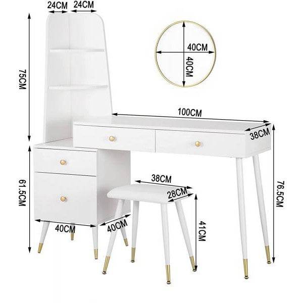 Schminktisch mit Hocker Spiegel 4 Schubladen weiss - Palo24