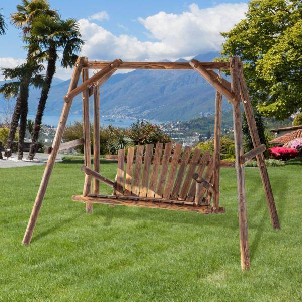 Hollywoodschaukel 2-Sitzer Gartenschaukel Schaukelbank Hängebank Massivholz Natur 187 x 137 x 167 cm - Palo24