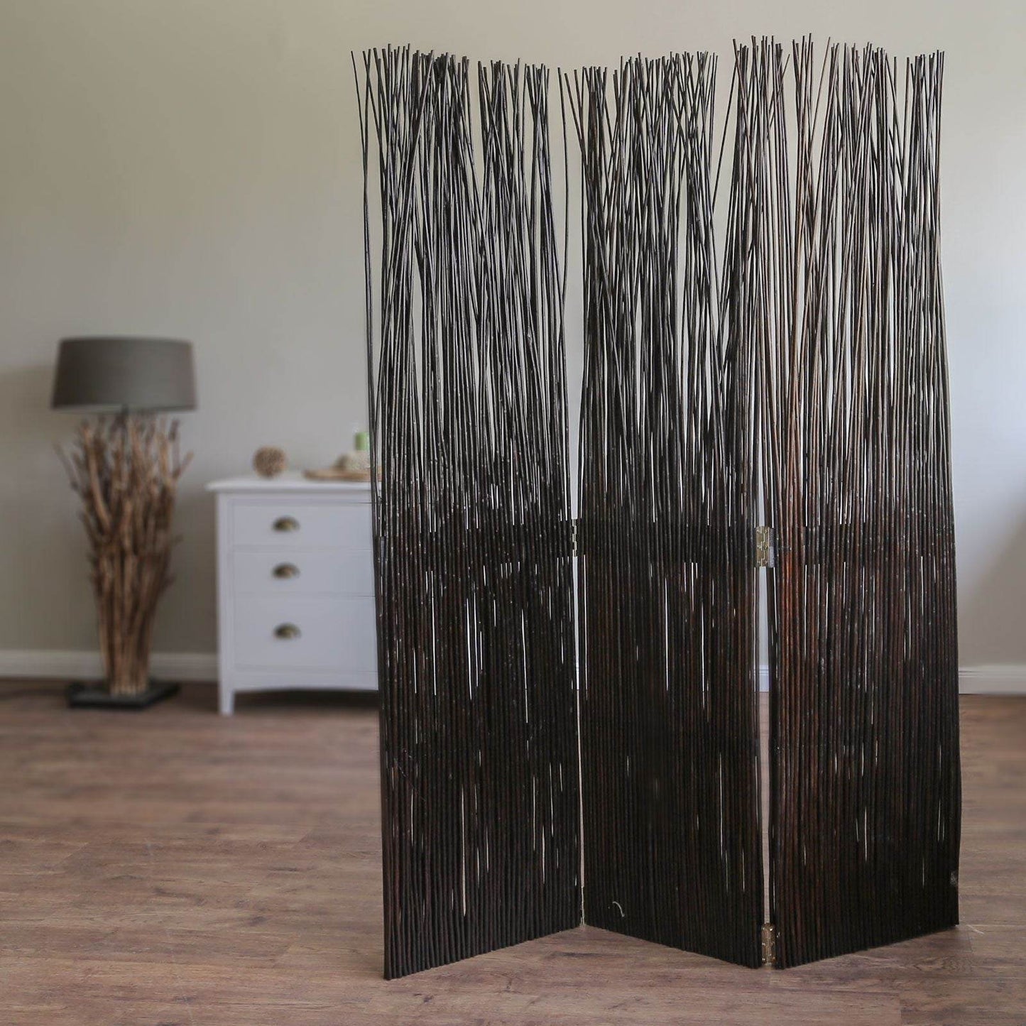 Paravent Raumteiler 3 teilig Holz Trennwand Sichtschutz Weidenparavent Braun - Palo24