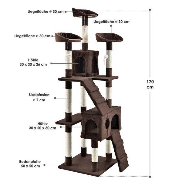 Katzen Kratzbaum Amy braun Katzenbaum mit Höhlen, Liegeflächen und Sisalstämmen - Palo24