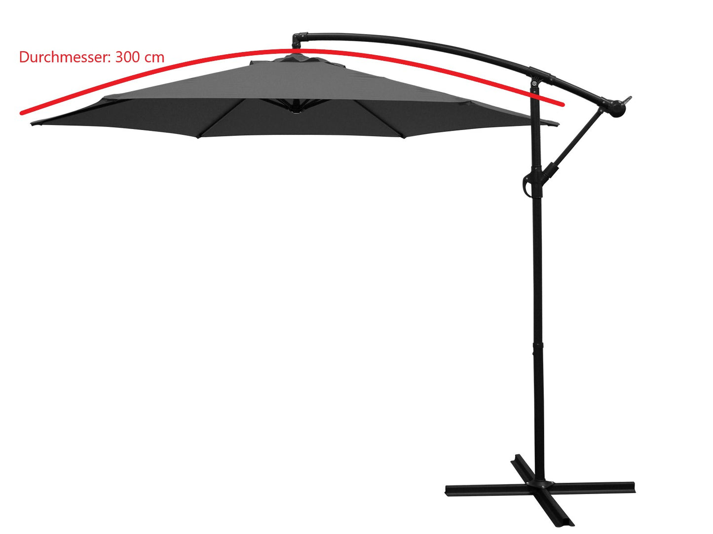 Ampelschirm Aluminium 300cm, grau, mit Kurbel, ohne Volants