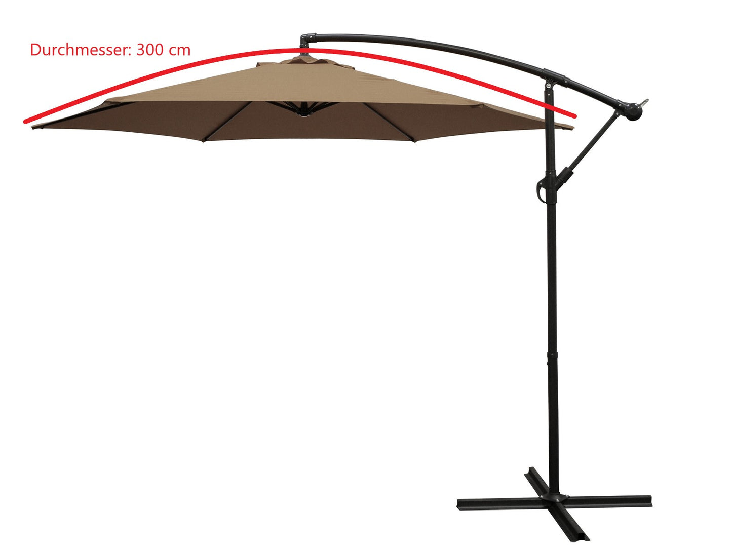 Ampelschirm Aluminium 300cm, taupefarben, mit Kurbel, ohne Volants