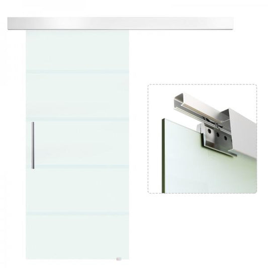 Glasschiebetür Schiebetür Tür Zimmertür mit Griffstange einseitig satiniert mit Streifen 2050x900 mm
