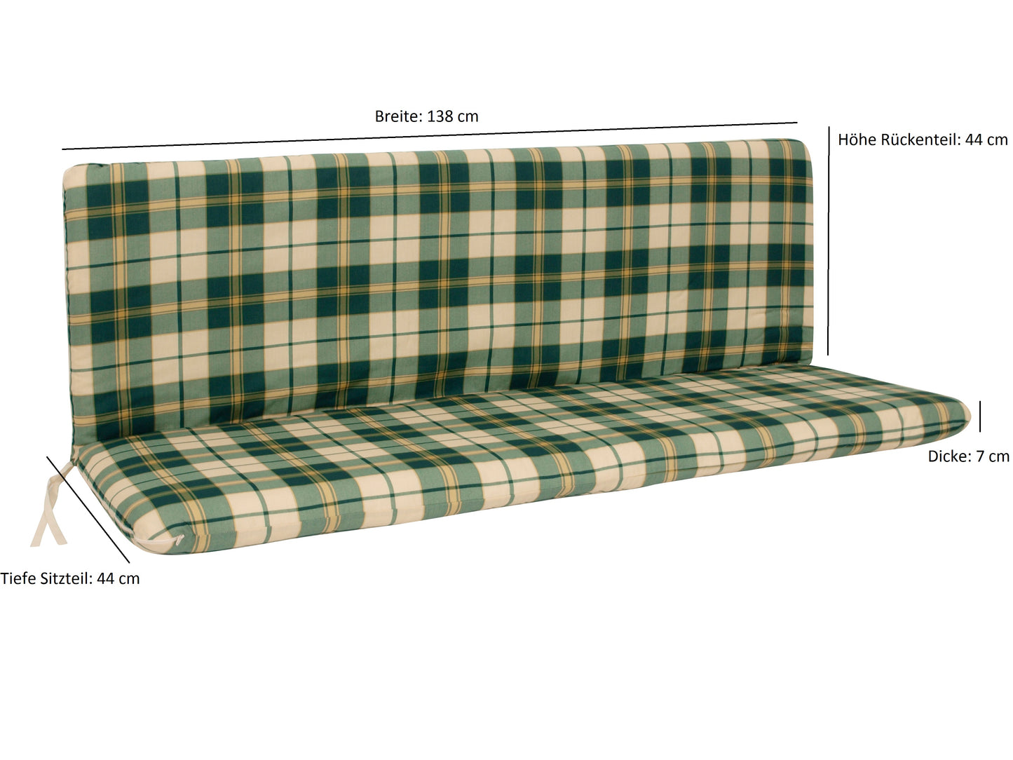 Cuscino BOSTON per panca a 3 posti, a quadri verde/beige