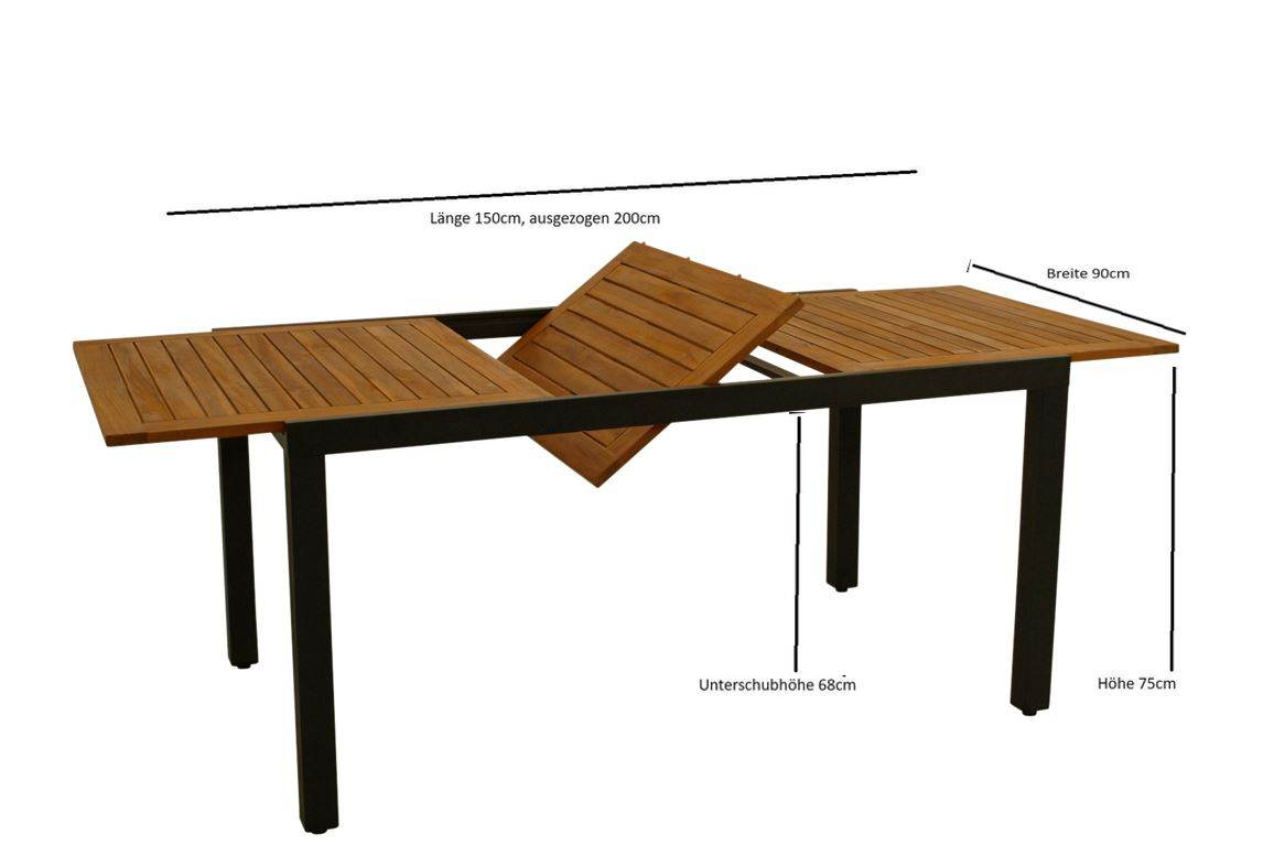 Gartentisch Ausziehtisch MILOS 150/200x90cm Alu Holz - Palo24
