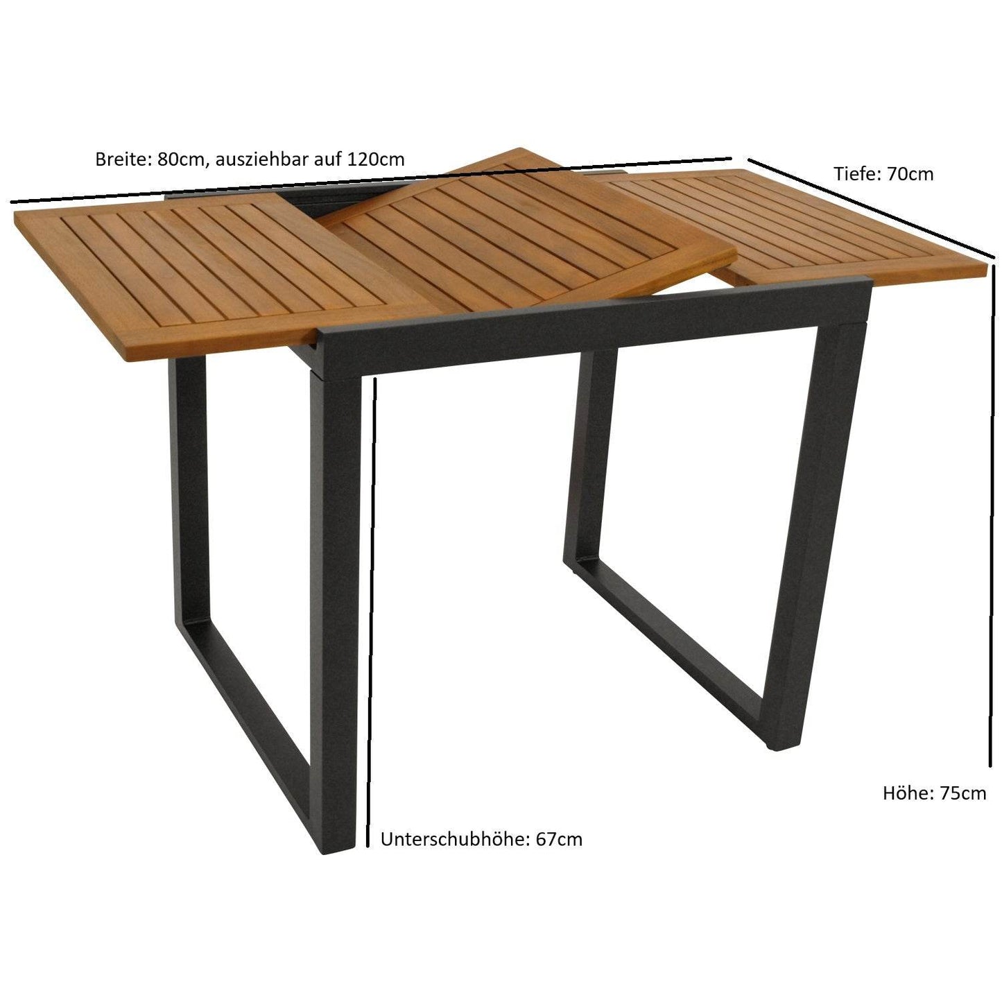 Gartentisch Balkon-Ausziehtisch RIVELLO 80/120x70cm Alu Holz - Palo24