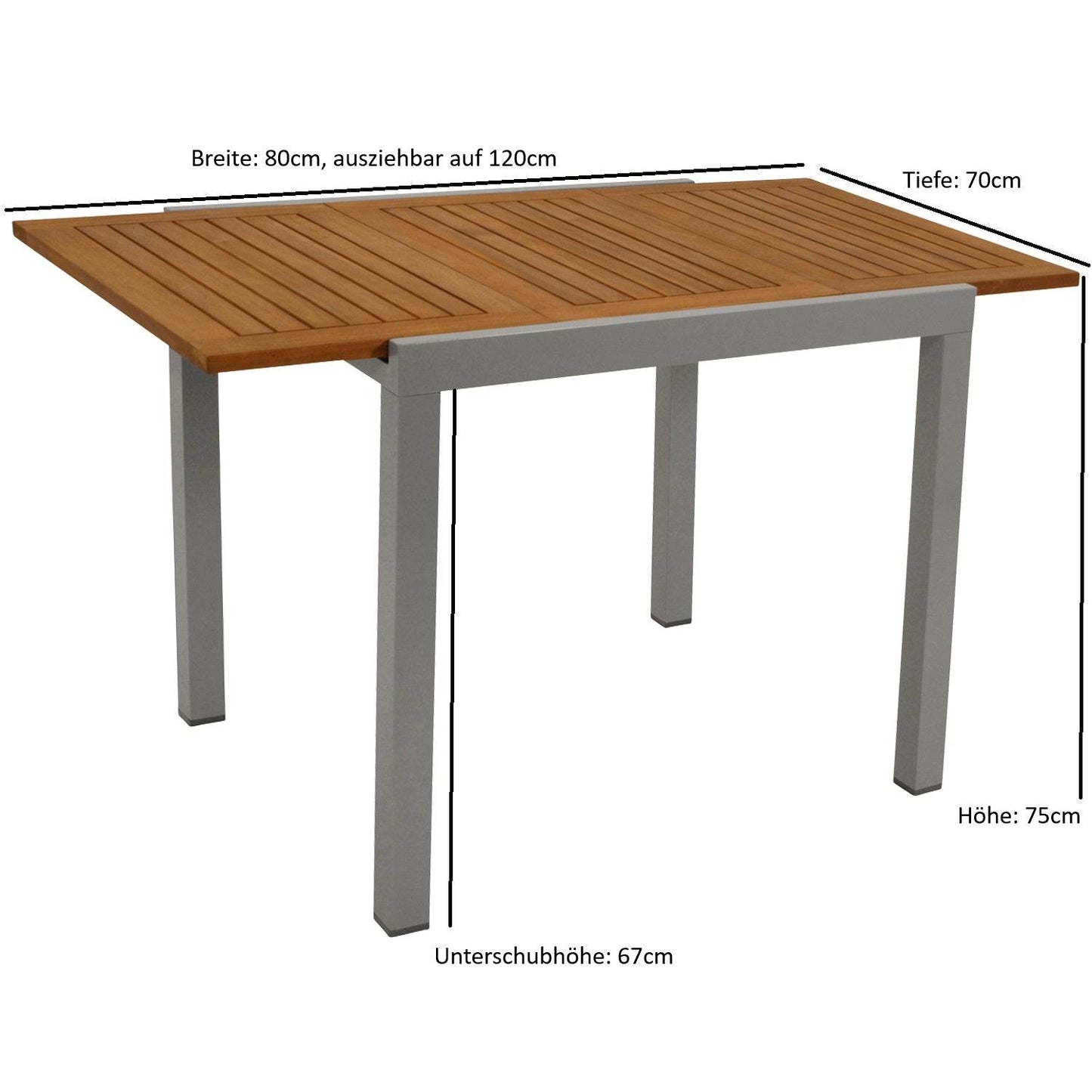 Gartentisch Balkon-Ausziehtisch VAIL 80/120x70cm Alu Akazie - Palo24