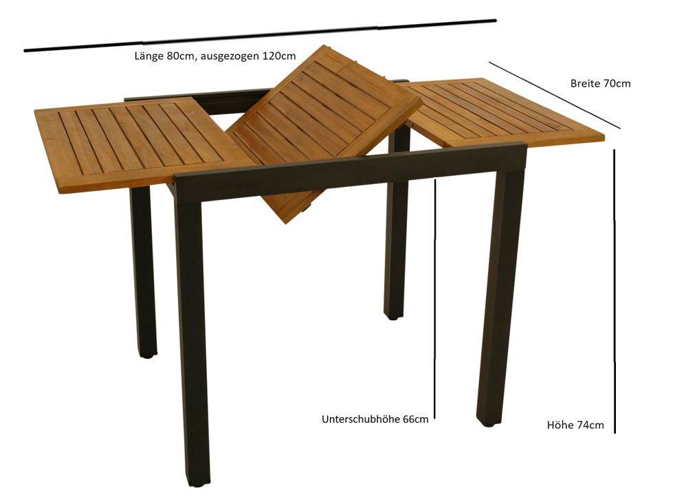 Gartentisch Balkon-Ausziehtisch Vicenza 80-120x70cm Alu Holz - Palo24