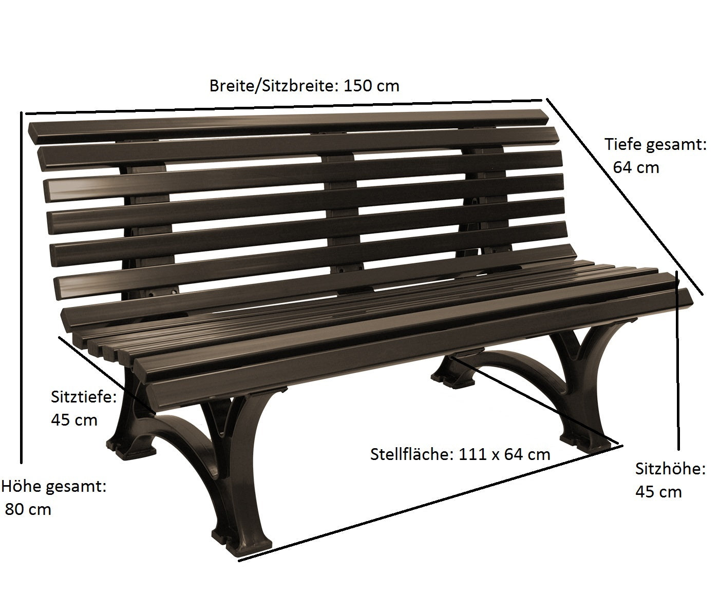Gartenbank HELGOLAND 3-sitzer, Kunststoff braun