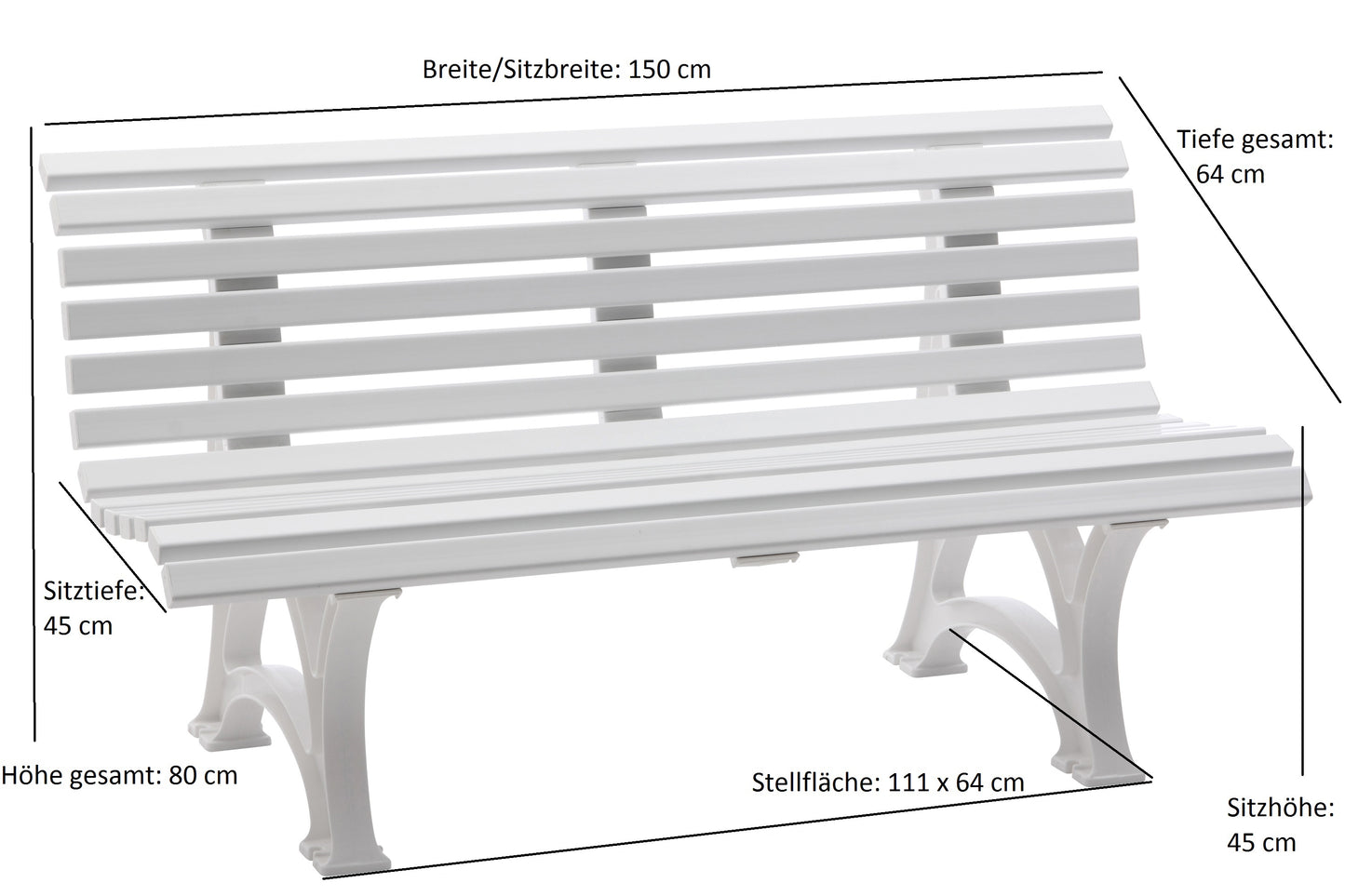 Gartenbank HELGOLAND 3-sitzer, Kunststoff weiss