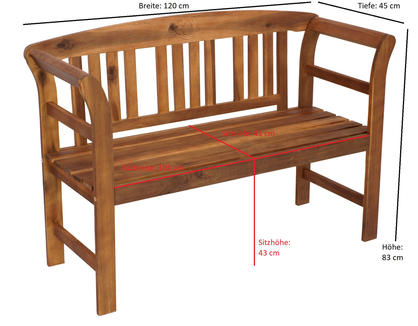 Panca da giardino ROSARIO 2 posti, acacia oliata, certificata FSC®
