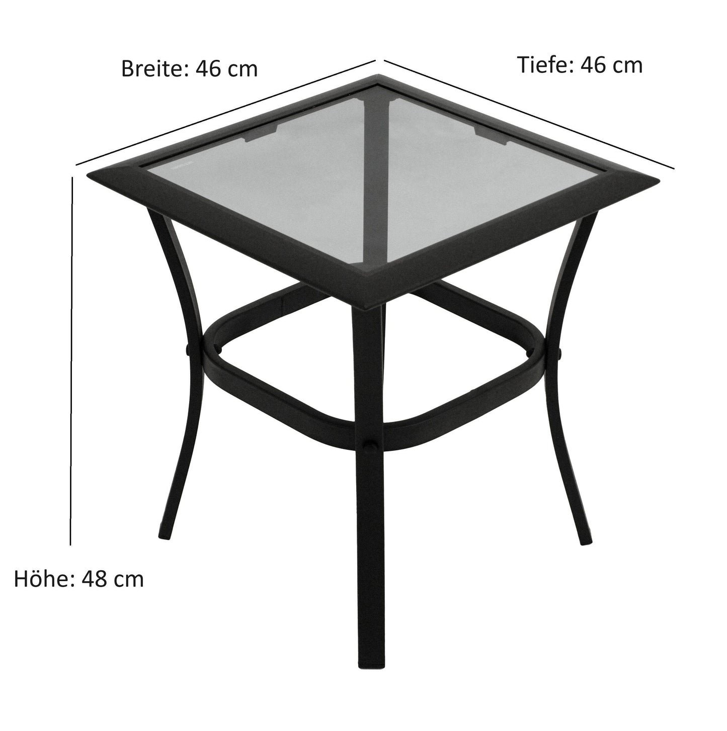 Beistelltisch Zagreb 46x46cm Stahl schwarz Glas grau getönt - Palo24