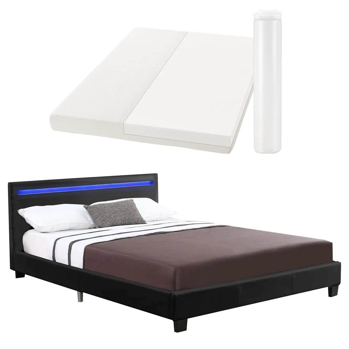 LED Polsterbett 120x200 cm Lattenrost & Matratze - schwarz - Palo24