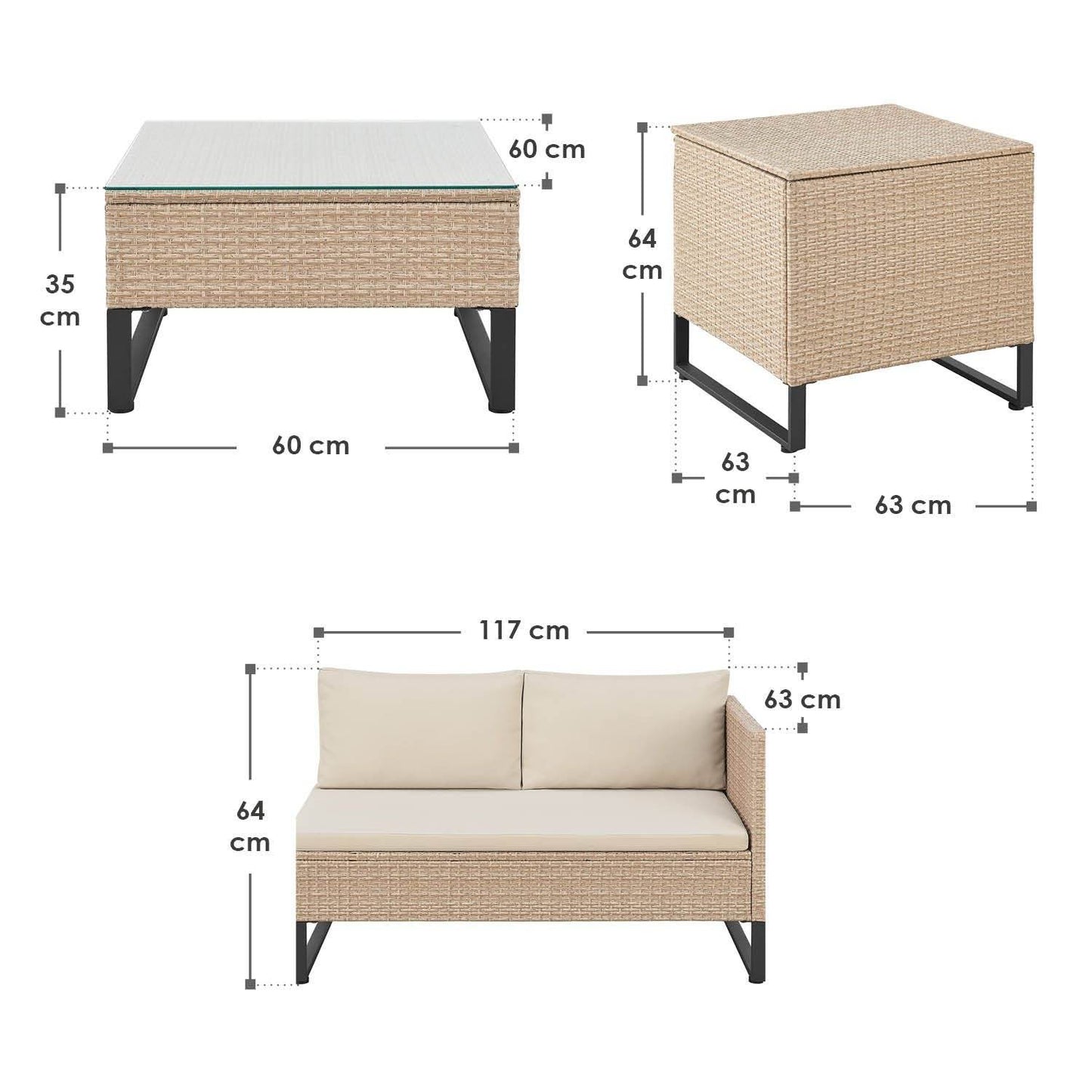 Modulare Polyrattan Lounge Santorini Creme Sitzecke Auflagenbox - Palo24