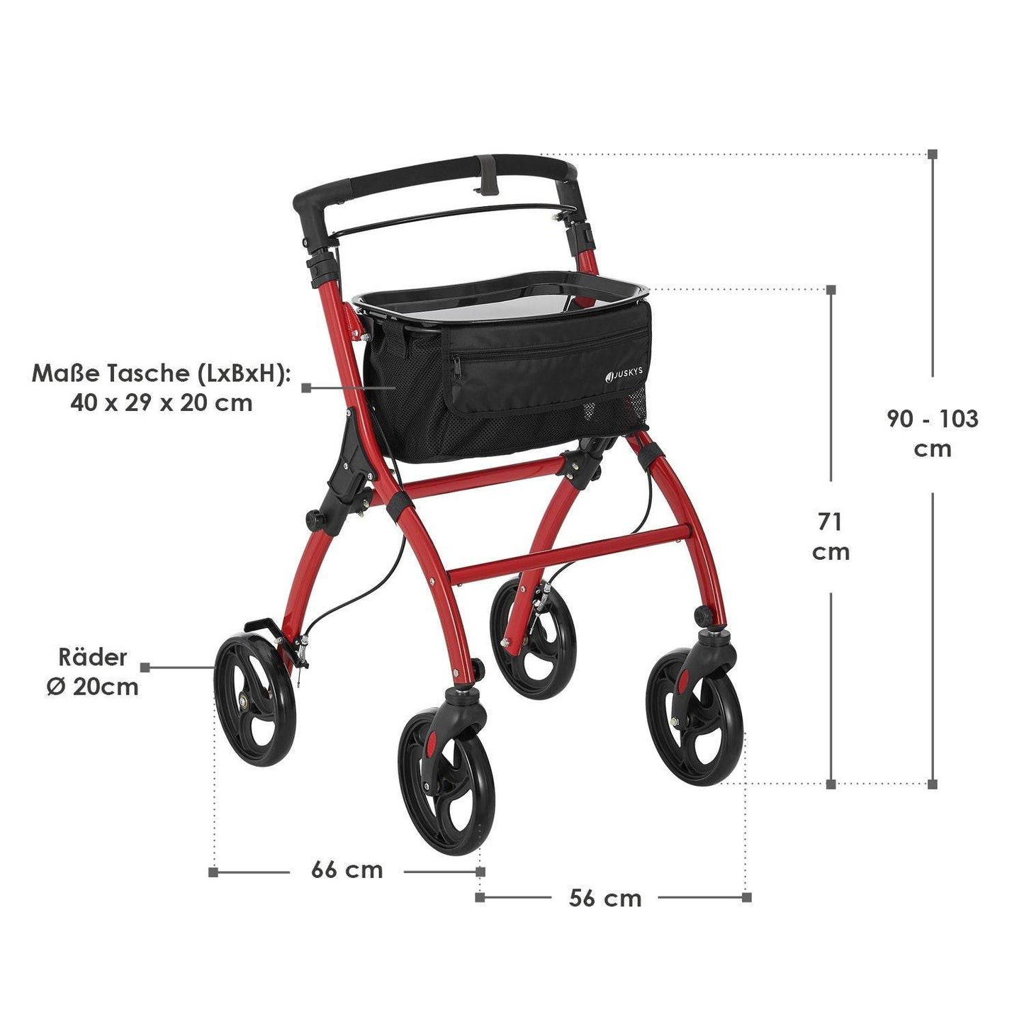 Aluminium Wohnungsrollator Aktiv - Bordeaux Rot - Palo24